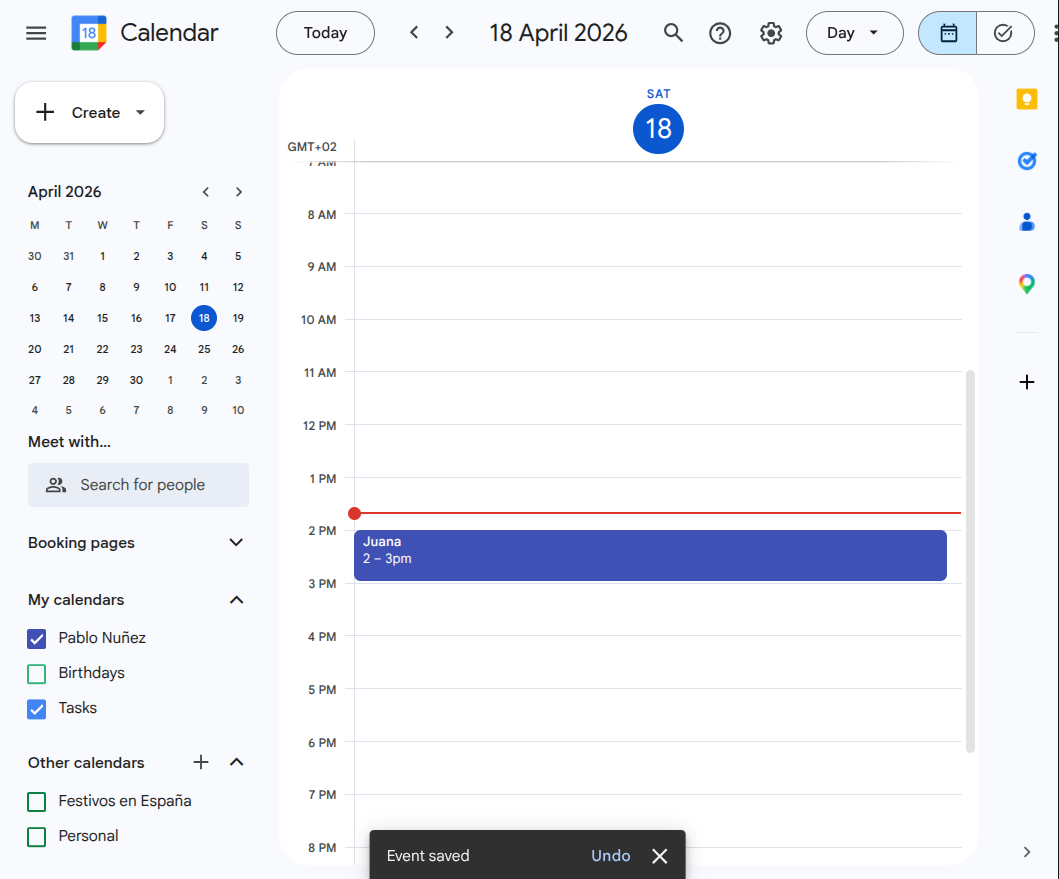 Google Calendar — evento de sesión creado