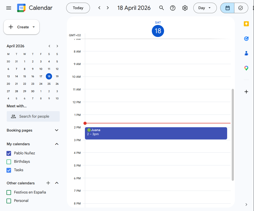 Google Calendar — evento con punto verde de sincronización