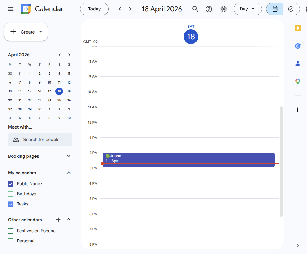 Google Calendar — cita en curso