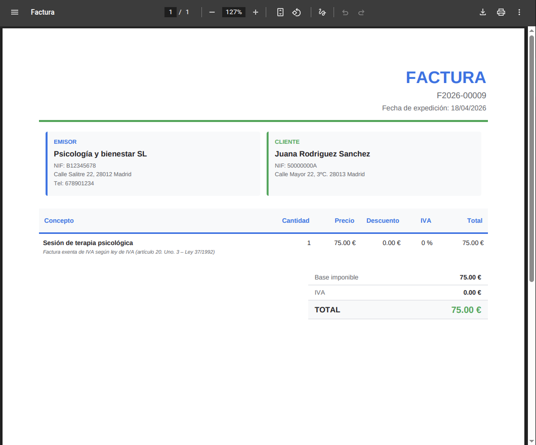 Factura en PDF lista para entregar al cliente